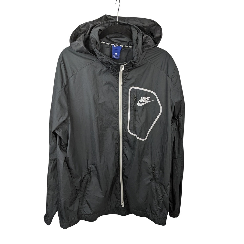 Nike Mens Lightweight Hooded Windbreaker Full Zip Jacket Black XL RN56323